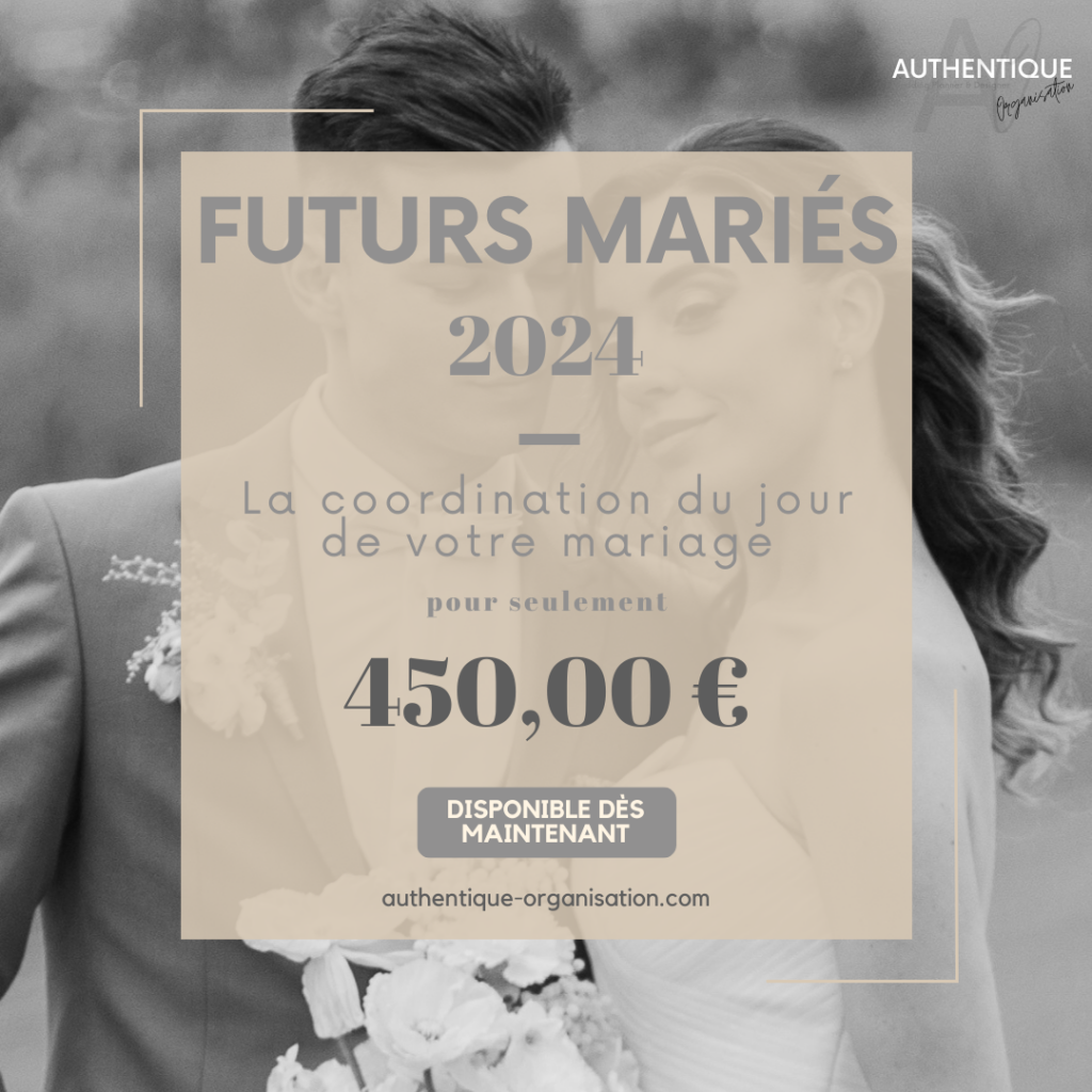 Opportunité incroyable coordination du jour J à 450€ pour les mariés 2024